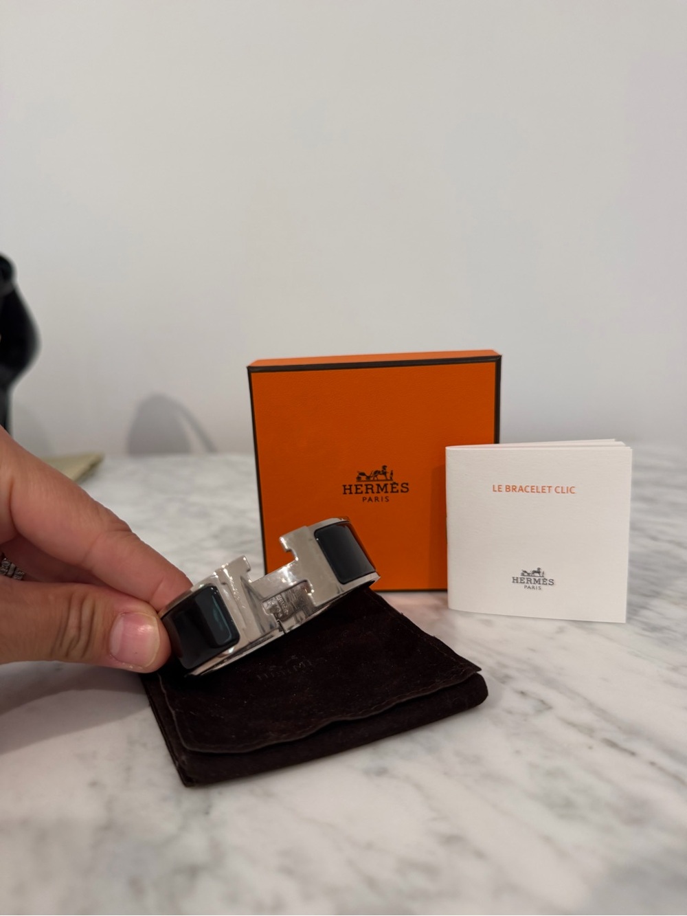 Hermes Clic H Bracelet in Black and Silver